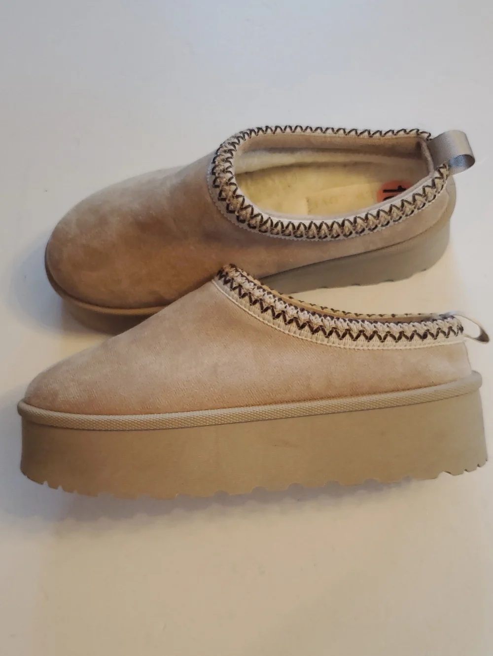 Platform Slip-On Sneakers in Tan with Zigzag Trim